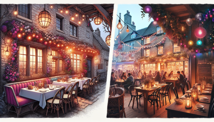 How to Celebrate Debt Consolidation Milestones: A Guide | DCL A cozy Cotswolds bistro and a vibrant Soho eatery, both filled with celebrating guests.