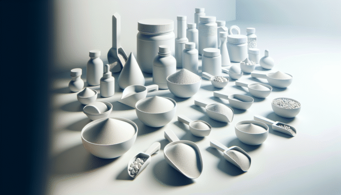 Understanding Supplement Scoops: Variety of supplement scoops for proteins, vitamins, minerals on white surface.