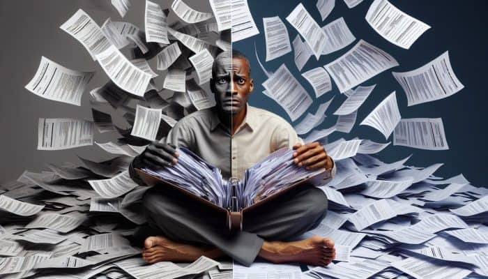 Understanding Debt Consolidation: A Beginner's Guide | DCL Understanding Debt Consolidation: A visual representation of a person consolidating multiple bills into one folder, symbolising financial relief and clarity.