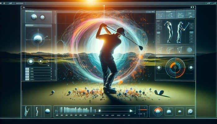 Golf swing analysis software interface showcasing slow-motion playback, drawing tools, and side-by-side comparison capabilities.