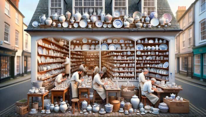 A quaint East Calder porcelain repair shop where artisans restore ceramics, providing personalised consultations.