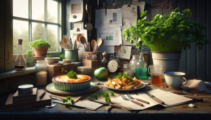 Fresh parsley garnishing traditional British shepherd's pie and fish and chips, adding flavour and detox benefits.