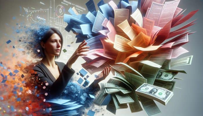 Debt Consolidation Loans vs Home Equity Loans: Your UK Guide | DCL Debt Consolidation Loans vs Home Equity Loans: Person merging chaotic debt papers into one organized loan document, symbolising financial clarity through debt consolidation.