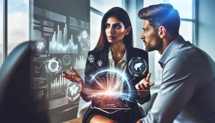How to Choose a Debt Consolidation Lender: UK Guide | DCL Person negotiating loan terms with lender in office using market data and charts.