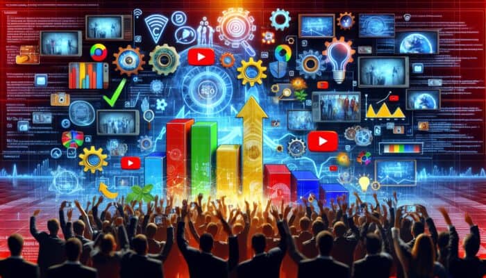 A colourful digital interface showcasing various YouTube playlists with thumbnails, boosting engagement and SEO.