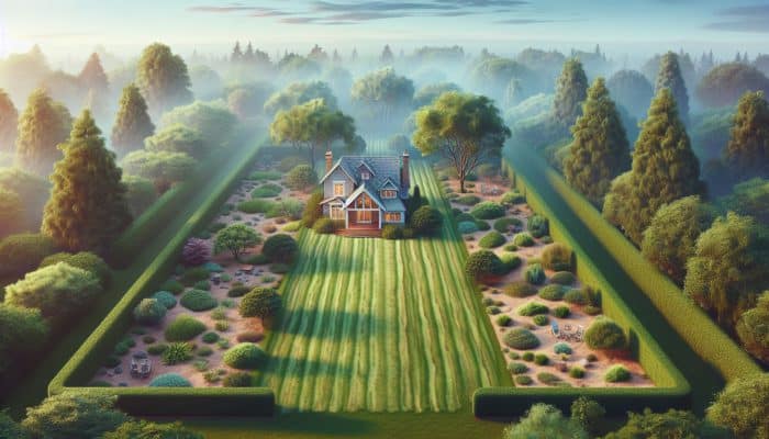 A serene yard with lush vegetation, illustrating wildfire defensible space as advised by experts.