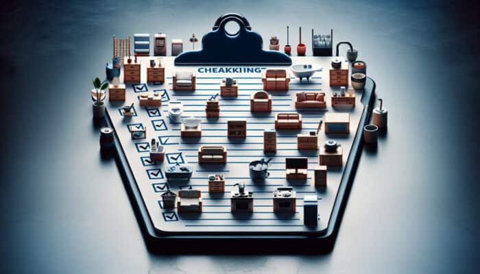 How to Clear a Small UK Home Easily: Detailed checklist on clipboard for home clearing, listing items per room.
