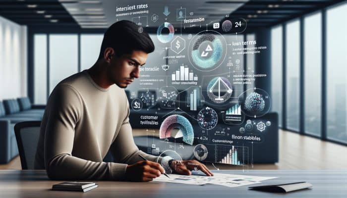 Top-Rated Debt Consolidation Lenders on X: Best UK Options | DCL A financial expert analysing a chart of loan details with customer testimonials in a modern office.