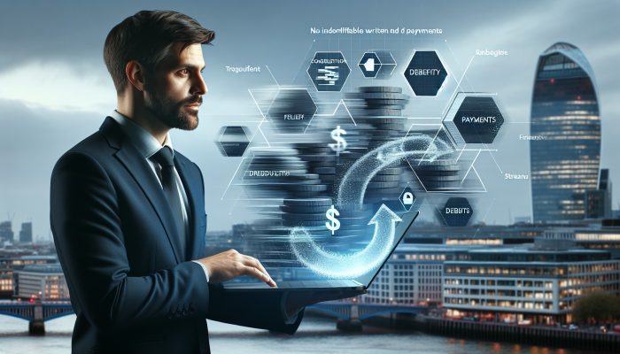 Debt Consolidation for Gig Economy Workers: A Practical Guide | DCL Confident gig worker in UK cityscape reviews debt consolidation chart on laptop, showing synchronized payments and financial relief.