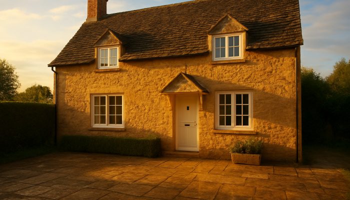 Bright Nether Compton cottage illuminated by sunlight with sparkling windows and fresh linens following a comprehensive cleaning.