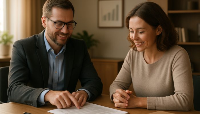 Join Payday Loans Into One Cheaper Deal: Save Money Today | DCL UK debt advisor guiding borrower through consolidation documents in serene office with charts