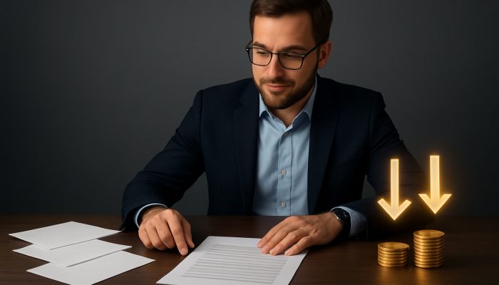 Join Payday Loans Into One Cheaper Deal: Save Money Today | DCL Borrower comparing high-interest loans to low-APR consolidation with savings coins and arrows on desk