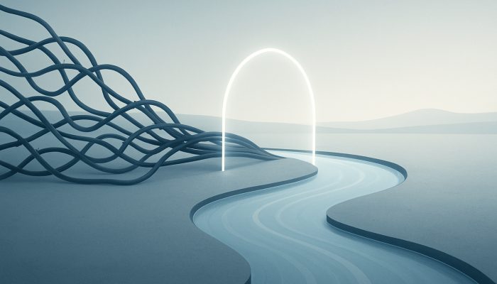Avoiding New Debt While Merging Balances: Essential Tips | DCL Minimalist landscape of tangled debt streams merging into a steady river behind a glowing protective barrier.